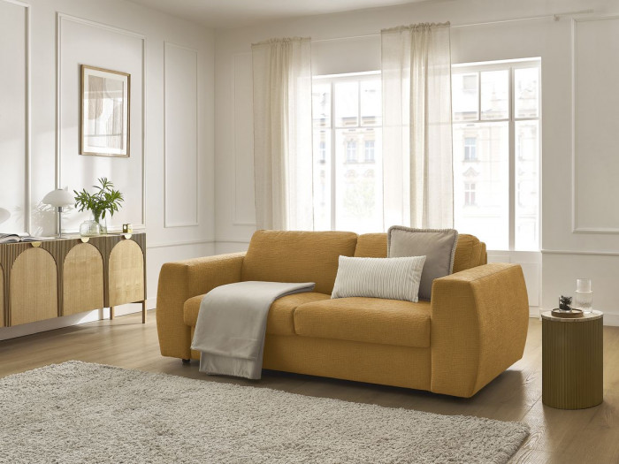 Canapé droit convertible HUGO ouverture express tissu texturé