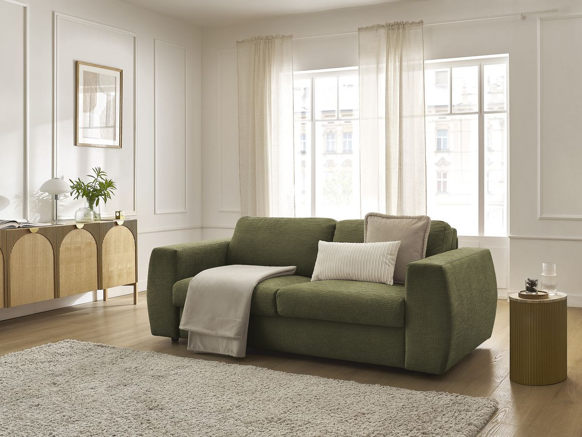 Canapé droit convertible HUGO texturé vert