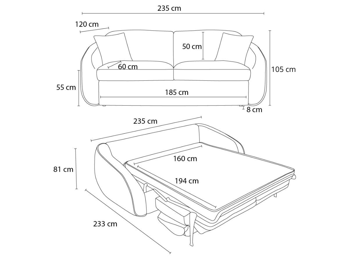 Canapé droit convertible CEZANNE ouverture express tissu bouclette