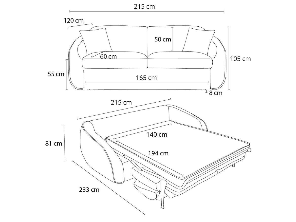 Canapé droit convertible CEZANNE ouverture express tissu lisse