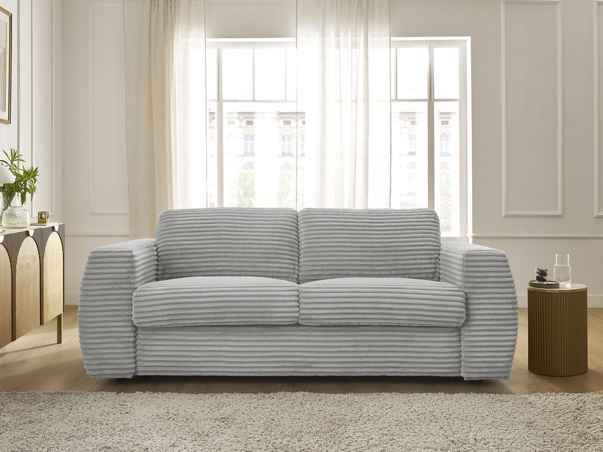 Canapé droit convertible HUGO gros côtelé gris clair — vue 5