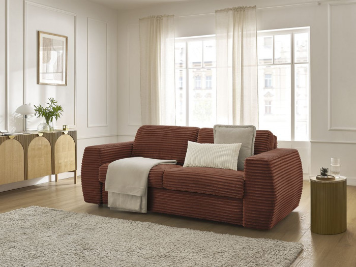 Canapé droit convertible HUGO ouverture express gros côtelé