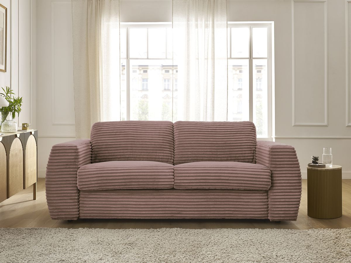 Canapé droit convertible HUGO gros côtelé rose — vue 5