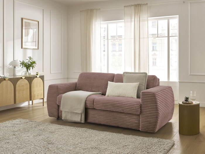 Canapé droit convertible HUGO ouverture express gros côtelé