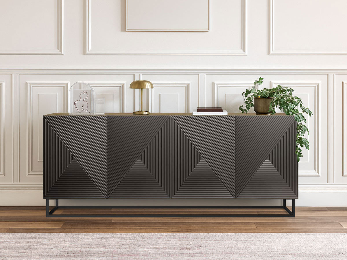 Buffet 4 portes 200 cm ALICE pieds en métal gris foncé