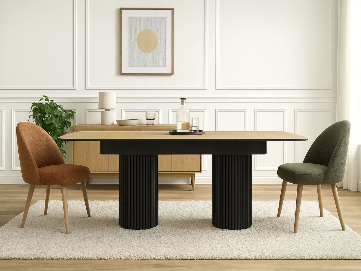Table à manger extensible BRAGA placage chêne massif