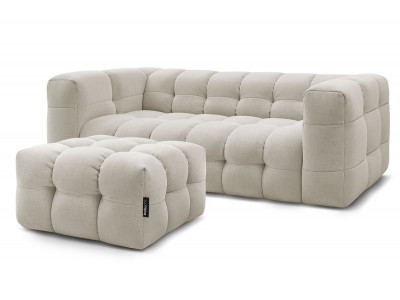 Canapé droit convertible ouverture express 3 places CLOUD tissu lisse avec pouf