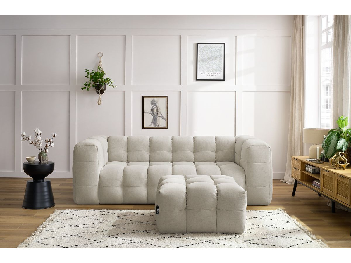 Canapé droit convertible 3 places CLOUD lisse avec pouf beige — vue 5