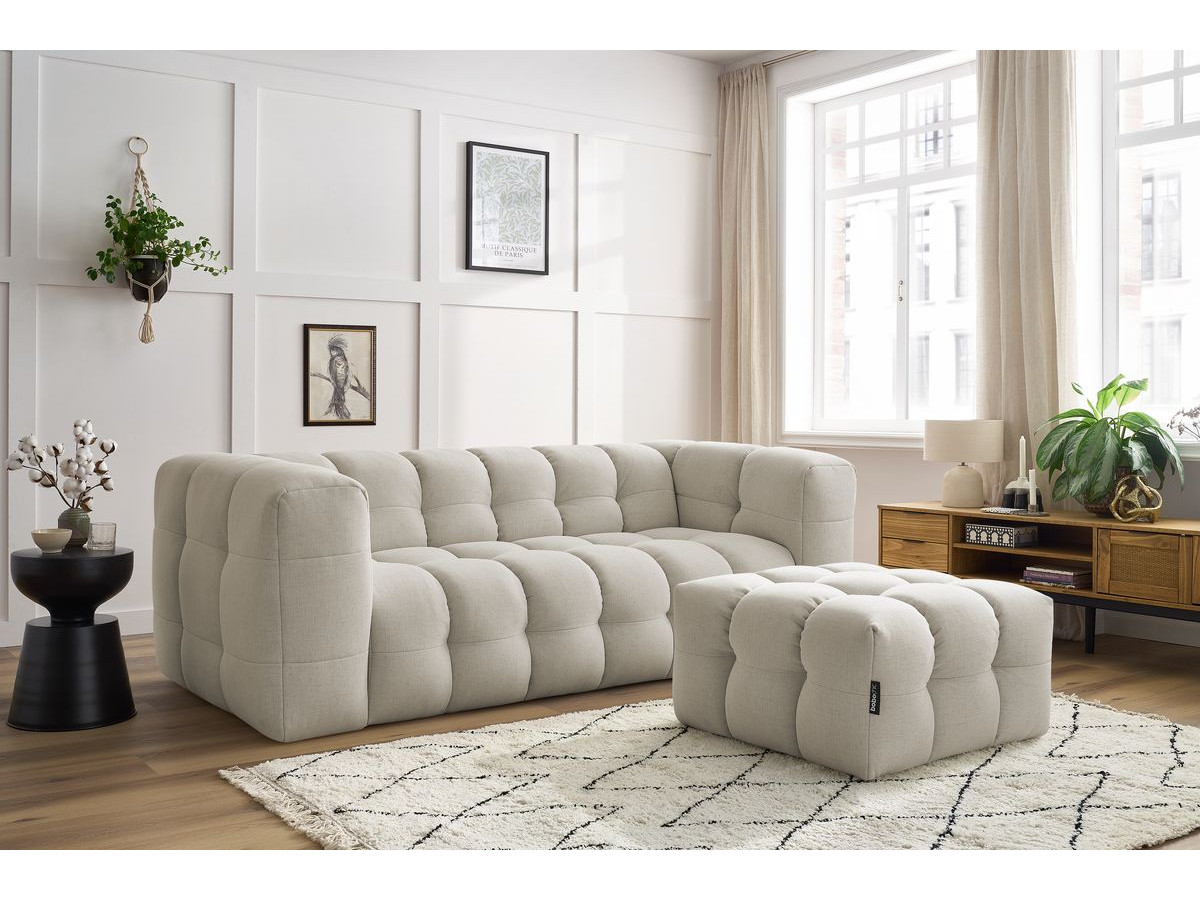 Canapé droit convertible 3 places CLOUD lisse avec pouf beige — vue 6