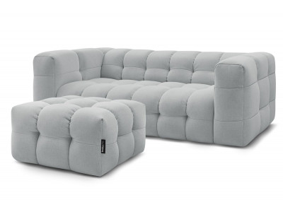 Canapé droit convertible ouverture express 3 places CLOUD tissu lisse avec pouf