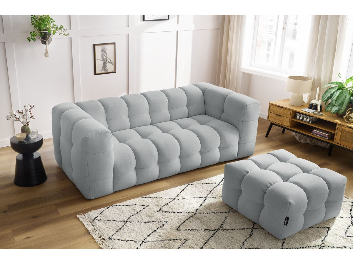 Canapé droit convertible 3 places CLOUD lisse avec pouf gris clair — vue 6