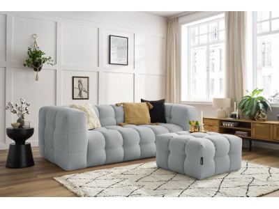 Canapé droit convertible ouverture express 3 places CLOUD tissu lisse avec pouf