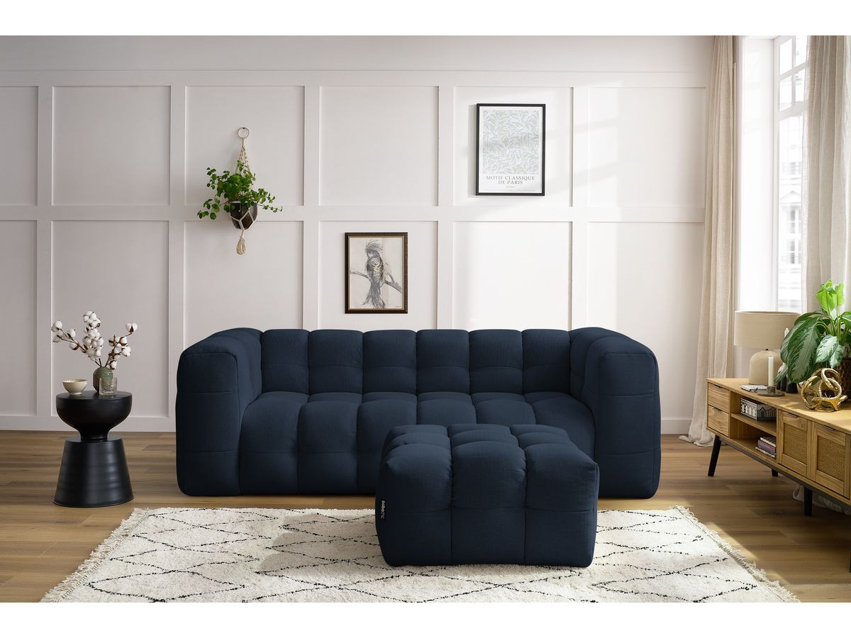 Canapé droit convertible 3 places CLOUD lisse avec pouf bleu foncé — vue 5
