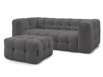 Canapé droit convertible ouverture express 3 places CLOUD tissu lisse avec pouf