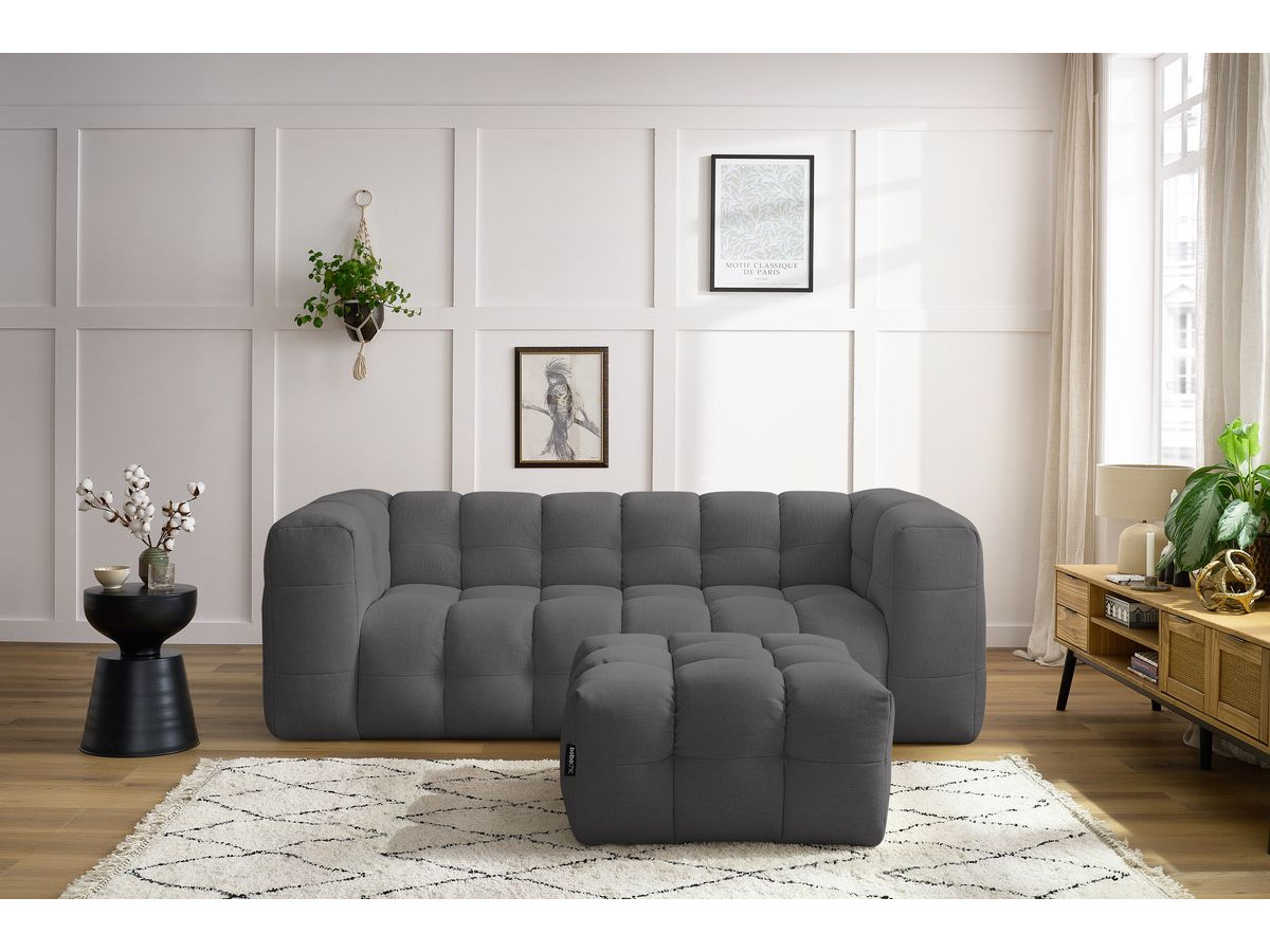 Canapé droit convertible 3 places CLOUD lisse avec pouf gris foncé — vue 5