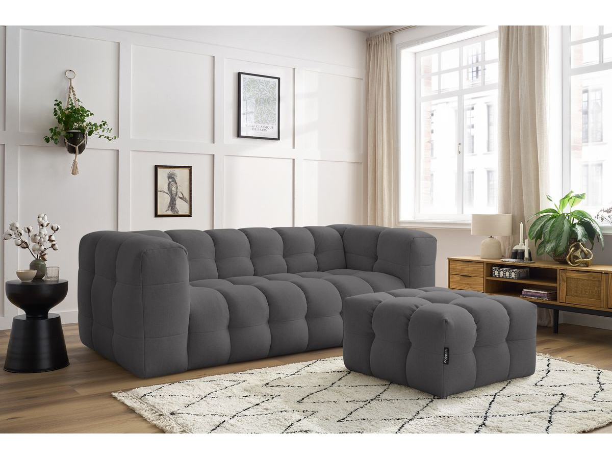 Canapé droit convertible 3 places CLOUD lisse avec pouf gris foncé — vue 6