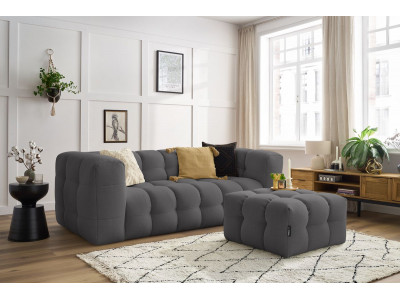 Canapé droit convertible ouverture express 3 places CLOUD tissu lisse avec pouf