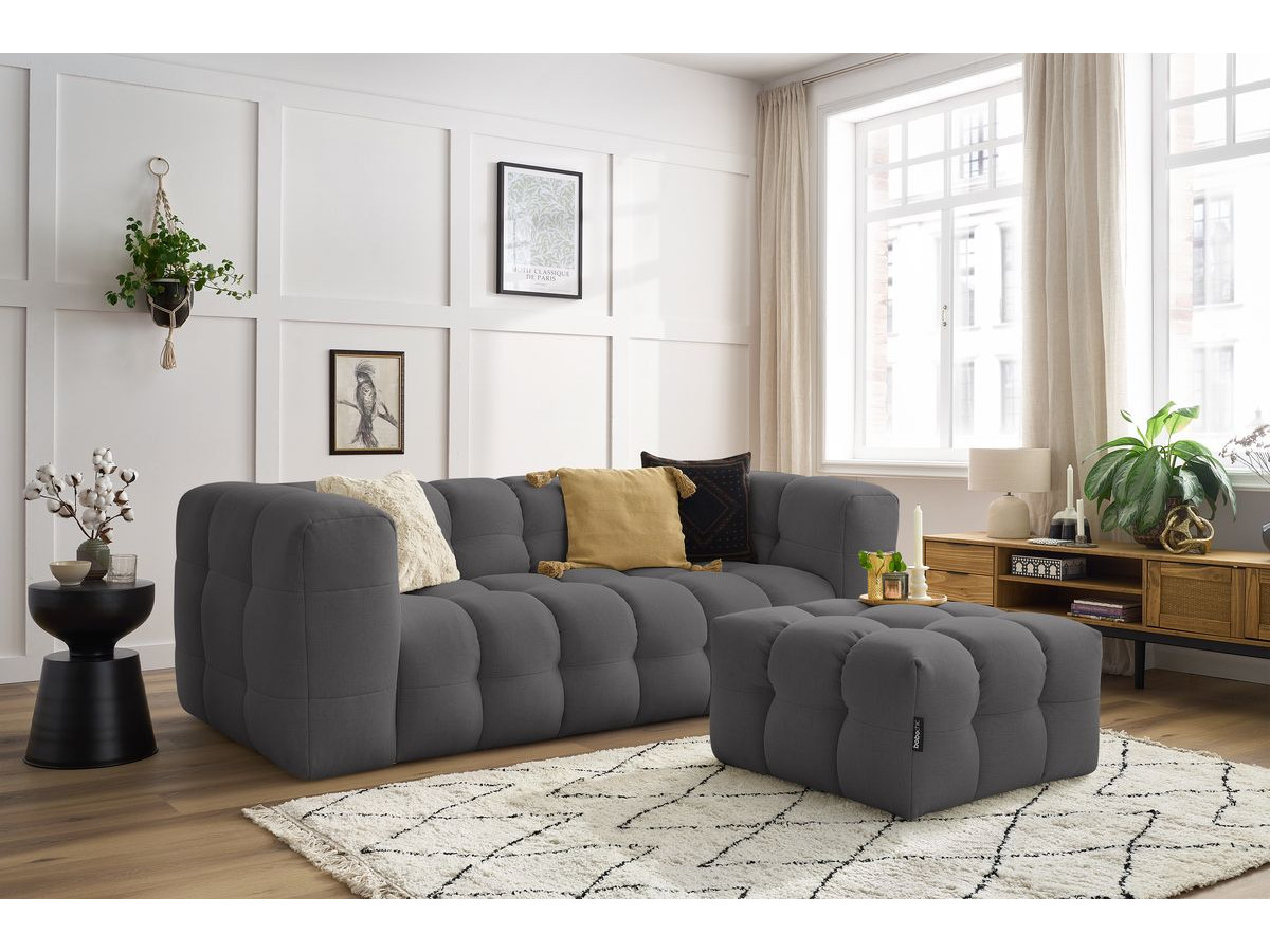 Canapé droit convertible 3 places CLOUD lisse avec pouf gris foncé