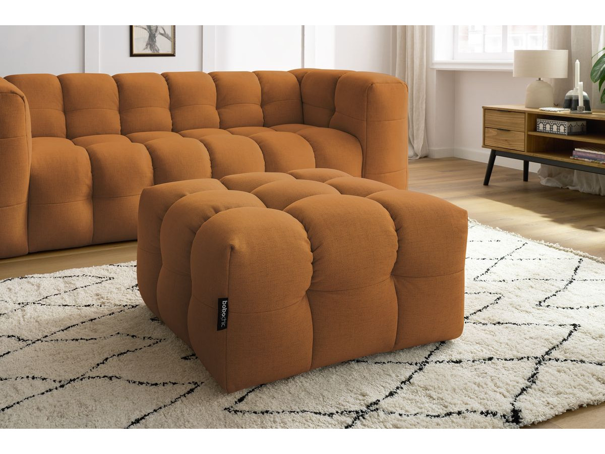Canapé droit convertible 3 places CLOUD lisse avec pouf jaune — vue 6