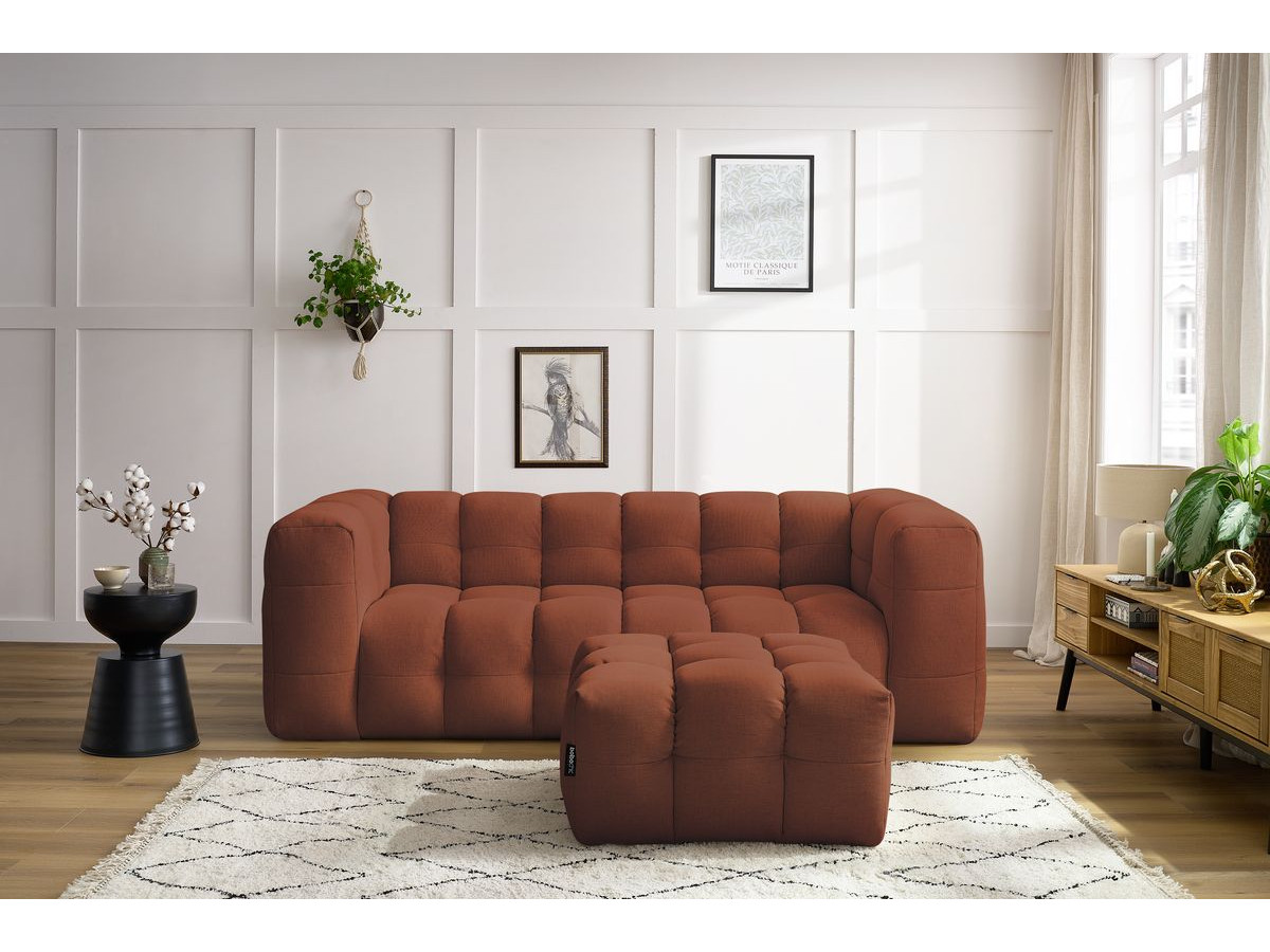 Canapé droit convertible 3 places CLOUD lisse avec pouf orange — vue 5