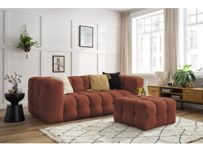 Canapé droit convertible ouverture express 3 places CLOUD tissu lisse avec pouf