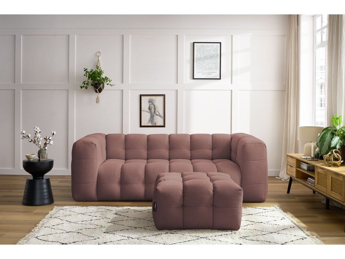 Canapé droit convertible 3 places CLOUD lisse avec pouf rose — vue 6