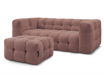 Canapé droit convertible ouverture express 3 places CLOUD tissu lisse avec pouf
