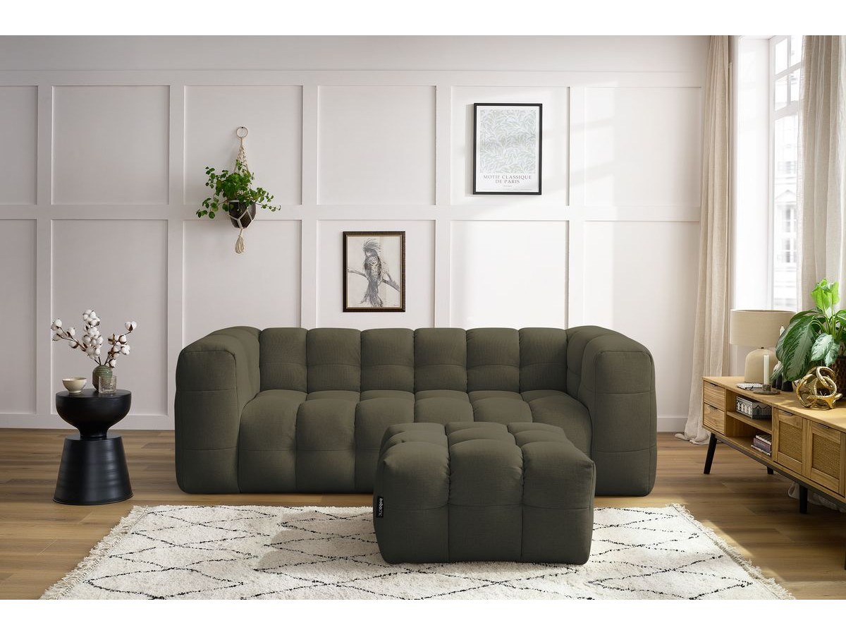 Canapé droit convertible 3 places CLOUD lisse avec pouf vert — vue 5
