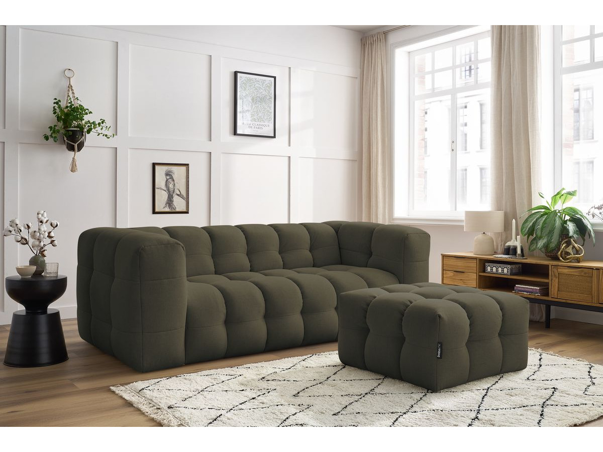 Canapé droit convertible 3 places CLOUD lisse avec pouf vert — vue 6