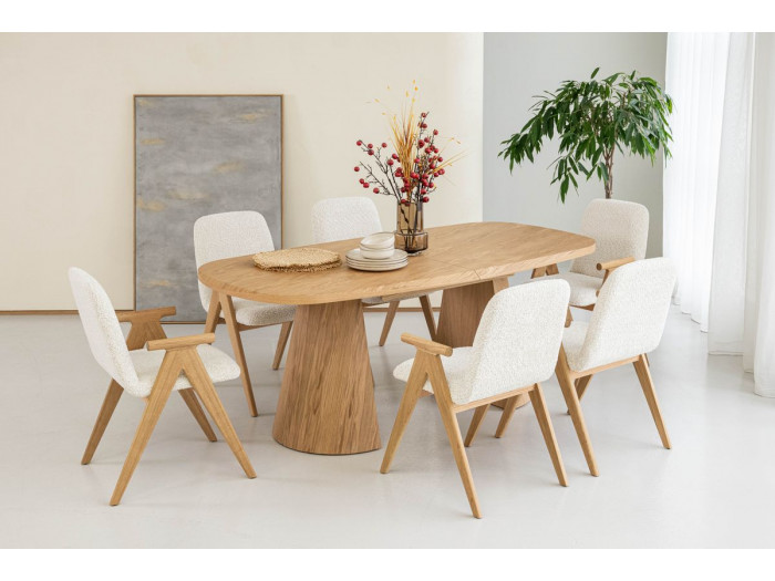 Table à manger ovale extensible 200 à 300 cm MAZARGUES placage chêne massif