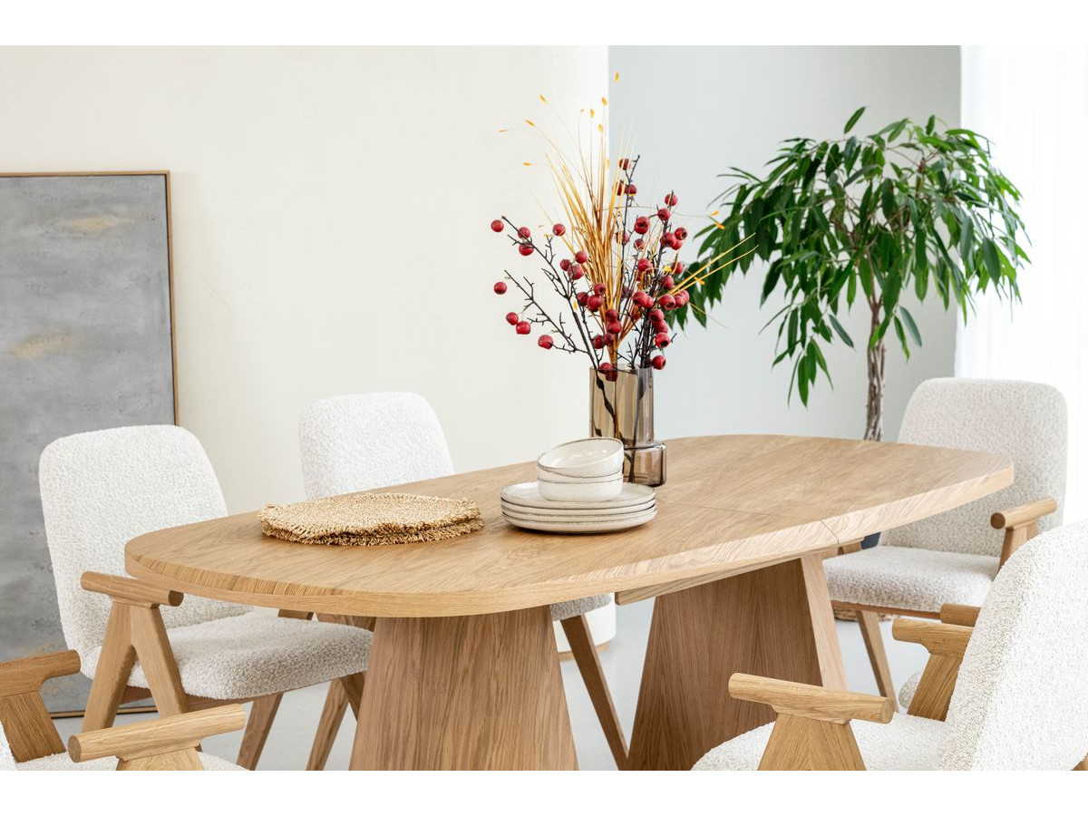 Ensemble MAZARGUES avec table à manger extensible 200 à 300 cm + 6 chaises PAGNOL placage chêne massif