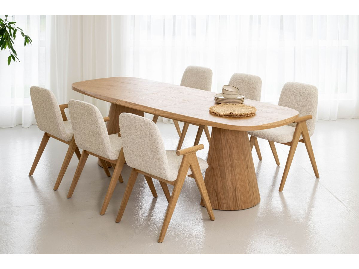 Ensemble MAZARGUES avec table à manger extensible 200 à 300 cm + 6 chaises PAGNOL placage chêne massif