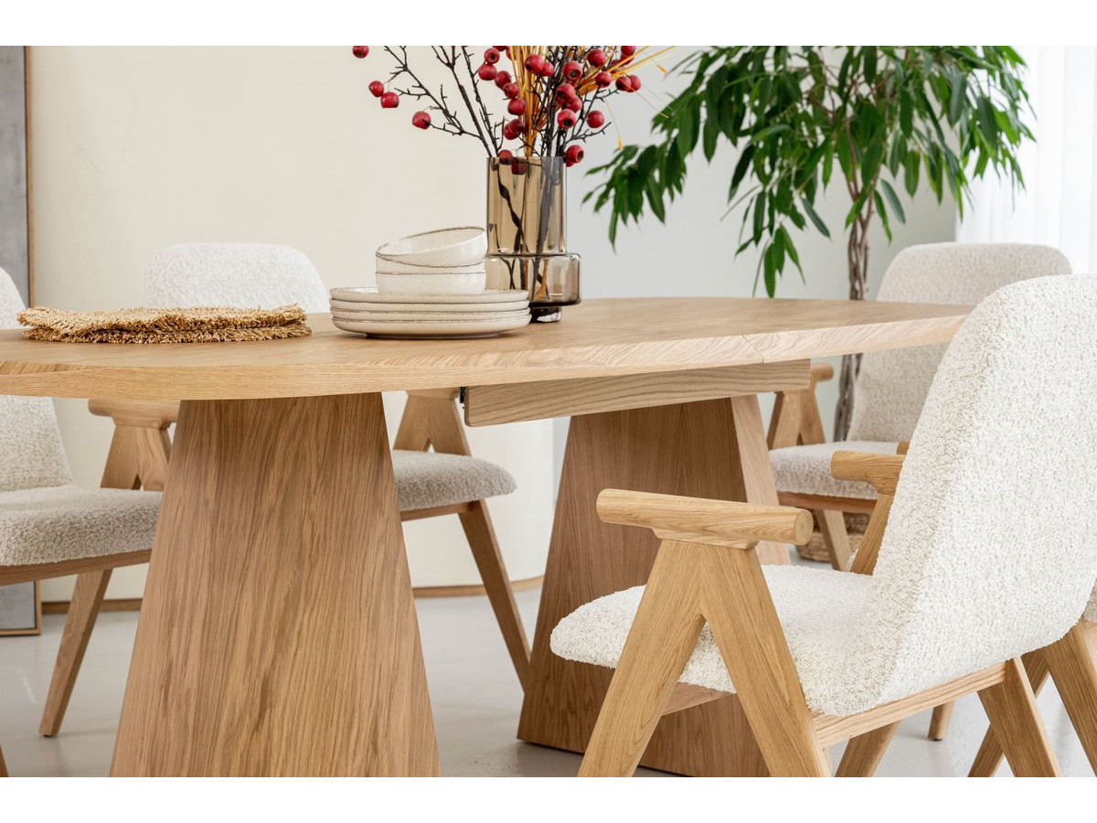 Lot de 2 chaises de table PAGNOL placage chêne massif et tissu bouclette