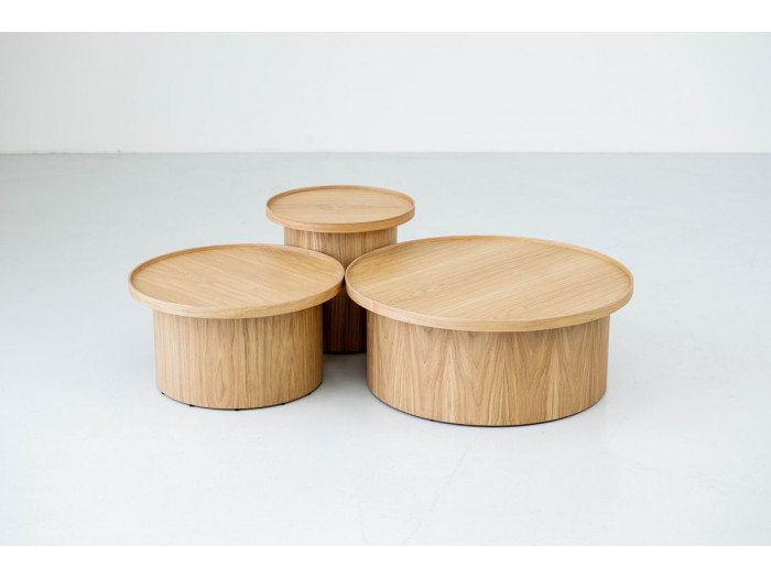 Ensemble de 3 tables basses CASTELLANE placage chêne massif