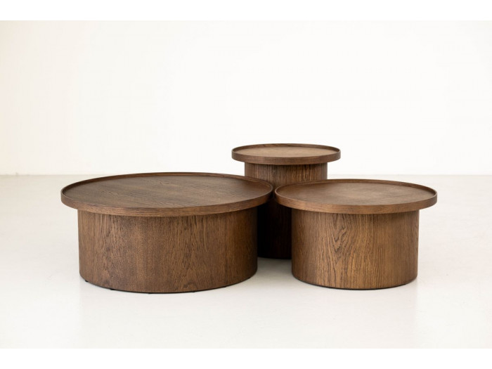 Ensemble de 3 tables basses CASTELLANE placage chêne massif