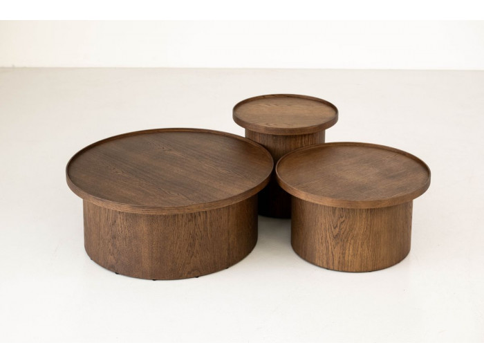 Ensemble de 3 tables basses CASTELLANE placage chêne massif