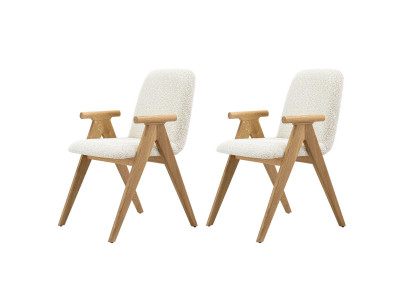 Lot de 2 chaises de table PAGNOL placage chêne massif et tissu bouclette