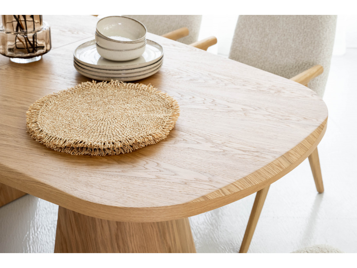 Table à manger extensible rectangulaire arrondie 200 à 300 cm MAZARGUES placage chêne massif