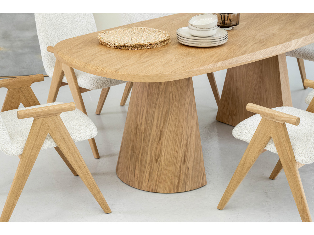 Table à manger extensible rectangulaire arrondie 200 à 300 cm MAZARGUES placage chêne massif
