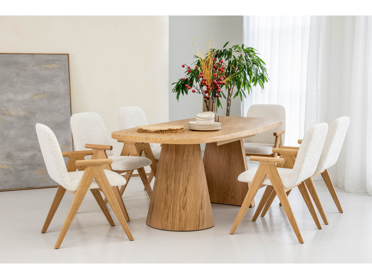 Table à manger extensible rectangulaire arrondie 200 à 300 cm MAZARGUES placage chêne massif