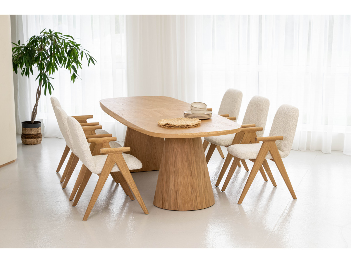 Table à manger extensible rectangulaire arrondie 200 à 300 cm MAZARGUES placage chêne massif