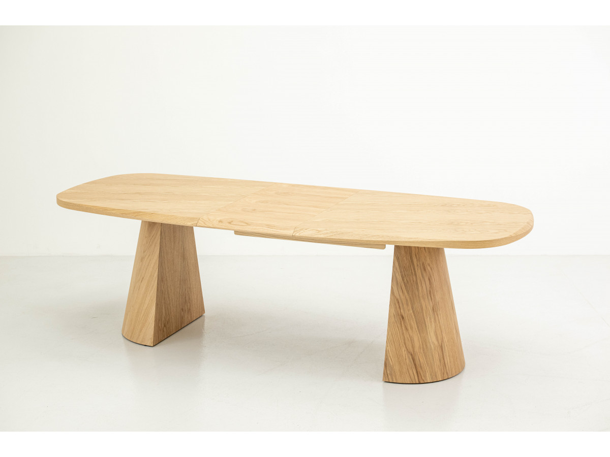 Table à manger extensible rectangulaire arrondie 200 à 300 cm MAZARGUES placage chêne massif