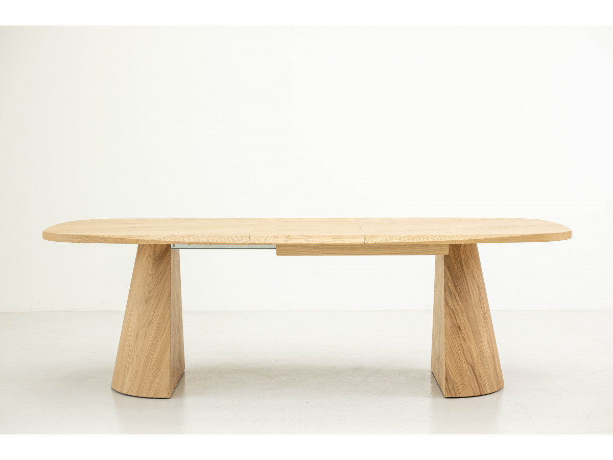 Table à manger extensible rectangulaire arrondie 200 à 300 cm MAZARGUES placage chêne massif
