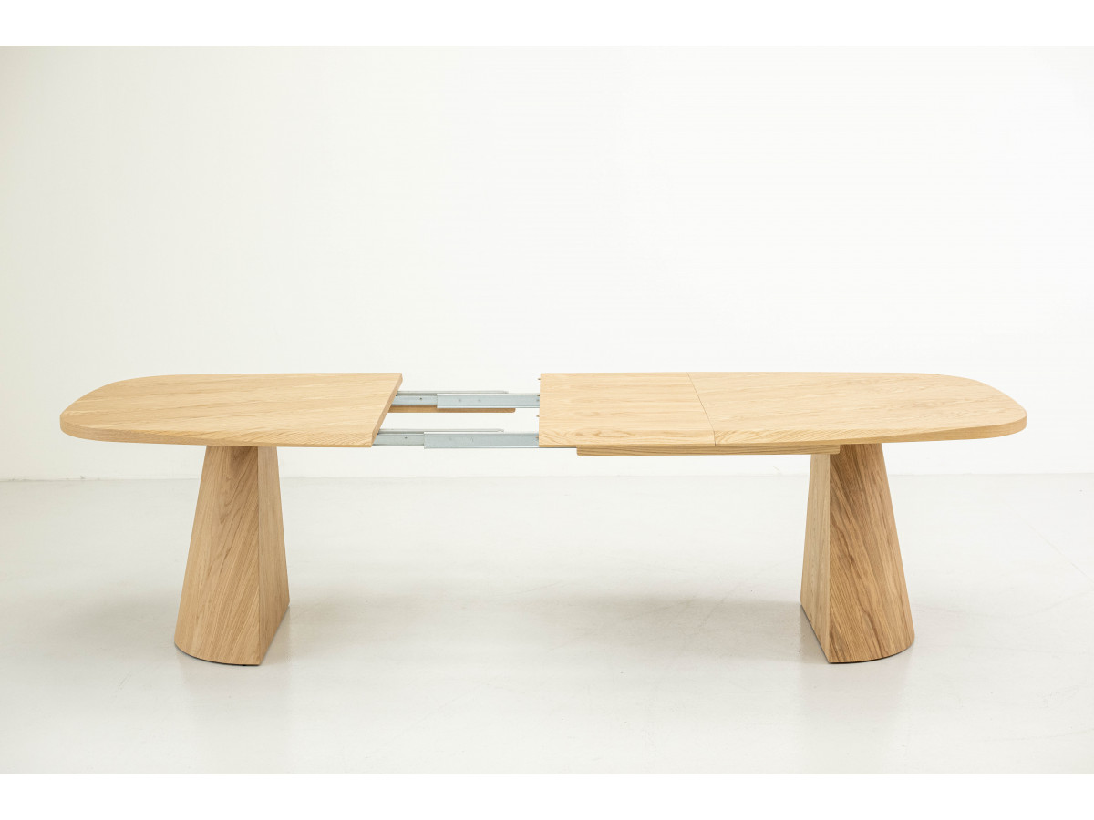 Table à manger extensible rectangulaire arrondie 200 à 300 cm MAZARGUES placage chêne massif