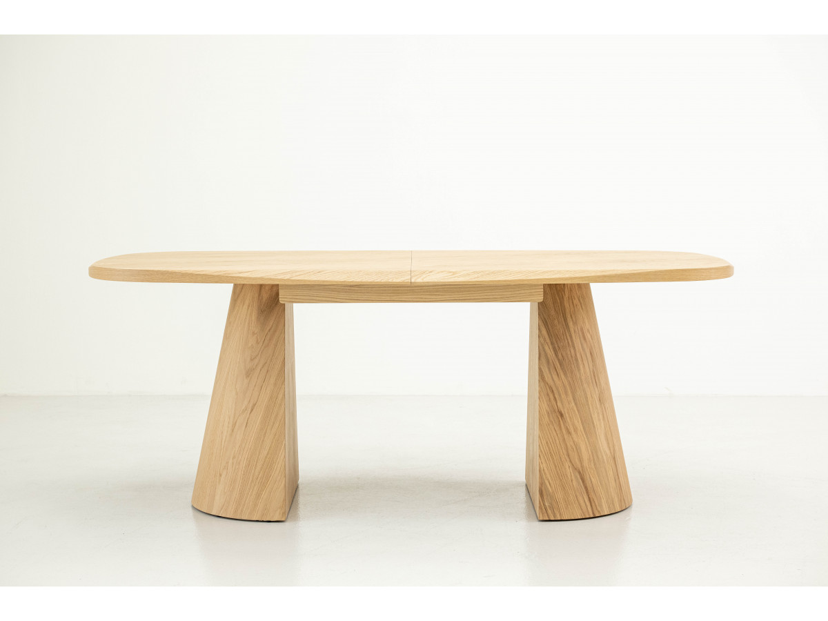 Table à manger extensible rectangulaire arrondie 200 à 300 cm MAZARGUES placage chêne massif
