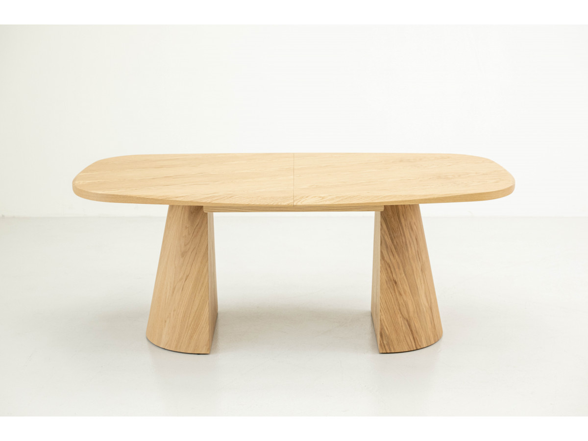 Table à manger extensible rectangulaire arrondie 200 à 300 cm MAZARGUES placage chêne massif