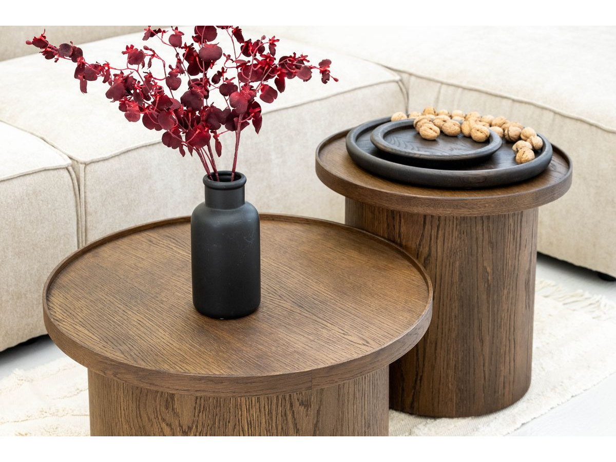 Table basse D.45 cm CASTELLANE placage chêne massif marron foncé — vue 5