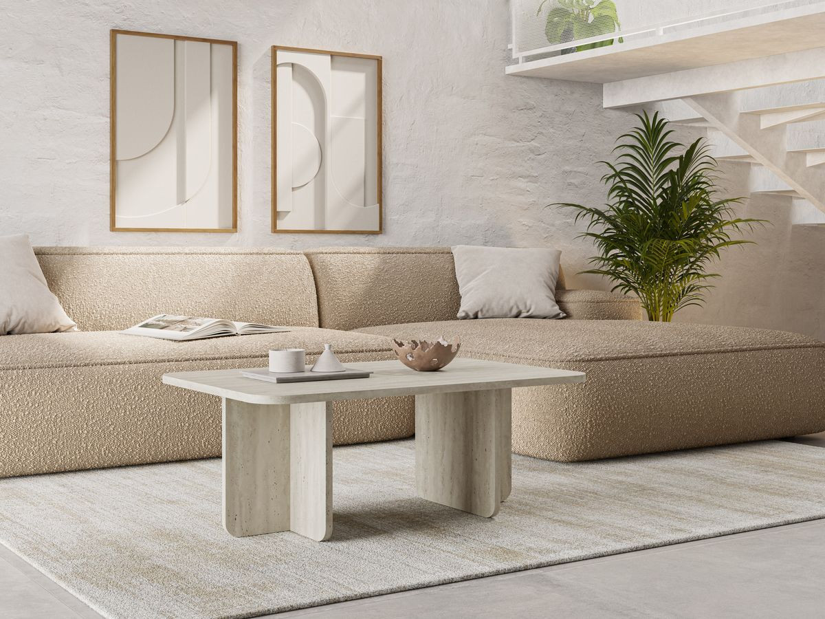 Table basse rectangulaire 100 cm LECCE effet travertin