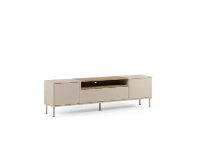 Meuble TV 3 portes 180 cm LINO plateau effet chêne et pieds métal