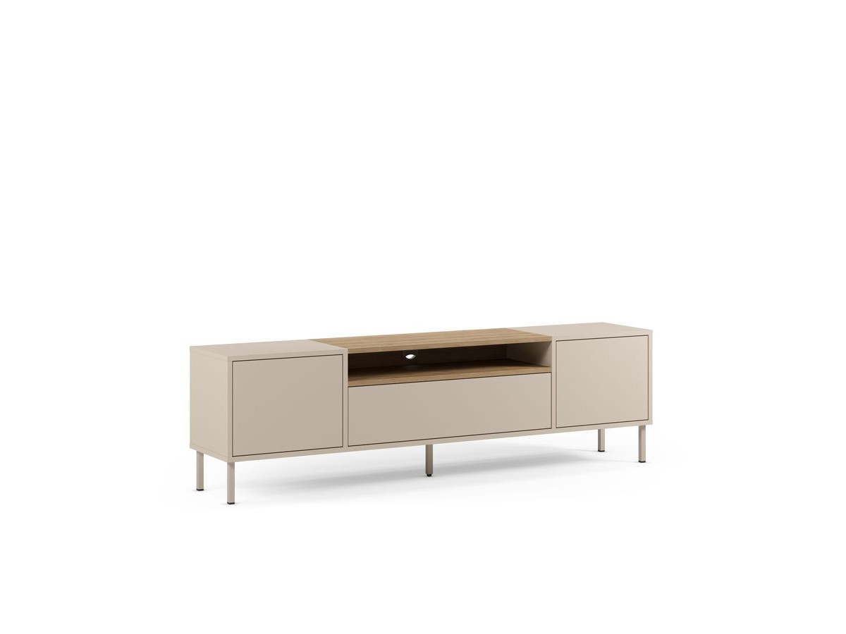 Meuble TV 3 portes 180 cm LINO plateau effet chêne et pieds métal — vue 3